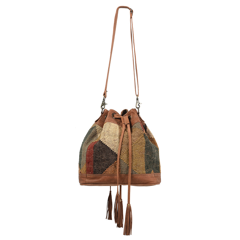 OHLAY Bucket Bag Leather and Upcycled Canvas Ladies | Women Western Handbag Belt for Womens Summer