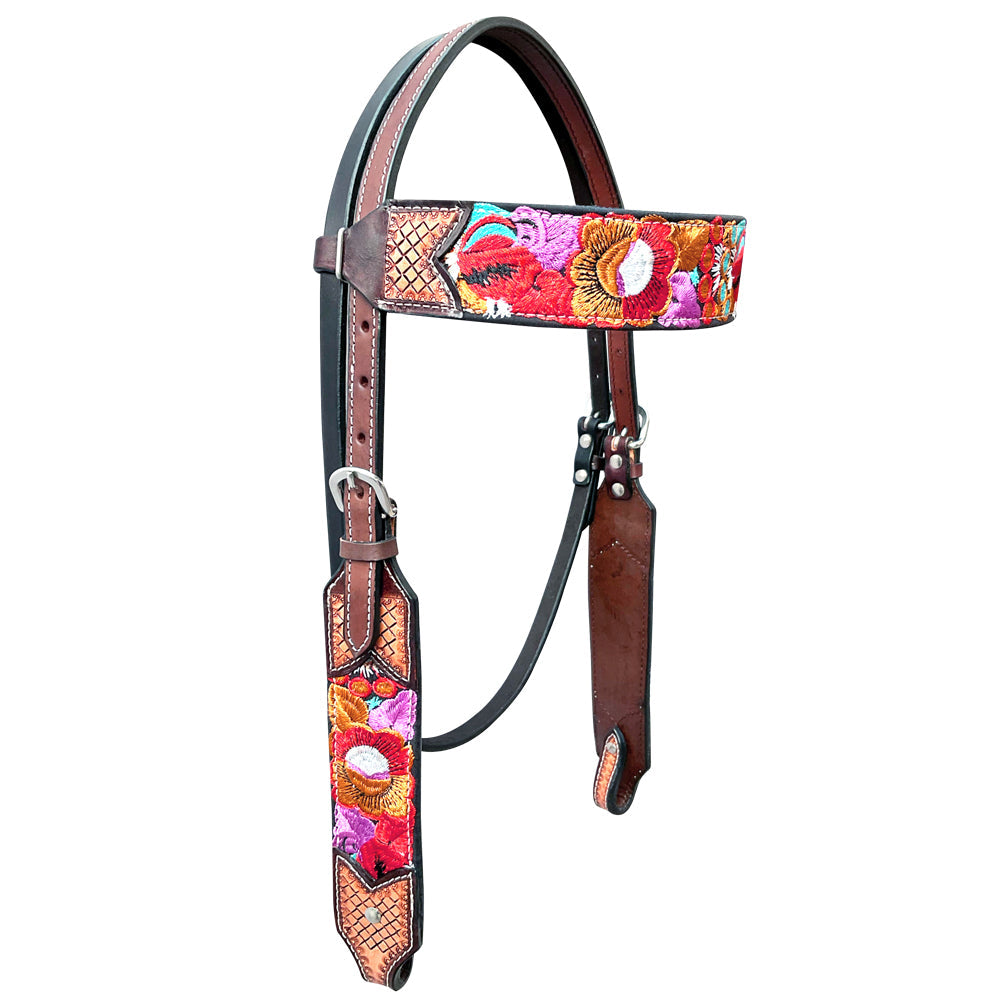 Bar H Equine Western Leather Horse Headstall & Breast Collar Brown