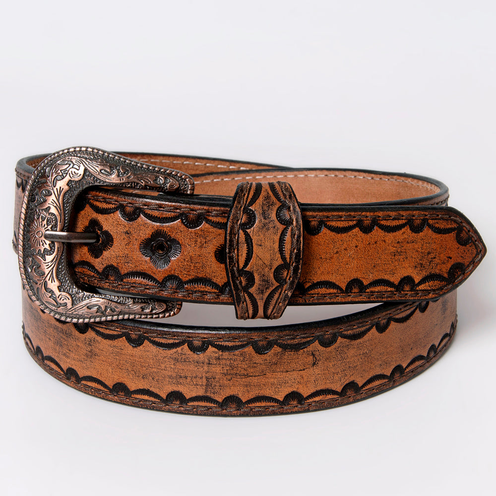 American Darling Beautifully Hand Tooled Brown Genuine Leather Belt Men and Women Western with Removable Buckle