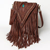 American Darling Messenger Bag - Genuine Vegetable-Tanned Leather Western Purse with Turquoise & Fringes - 14in x 12in