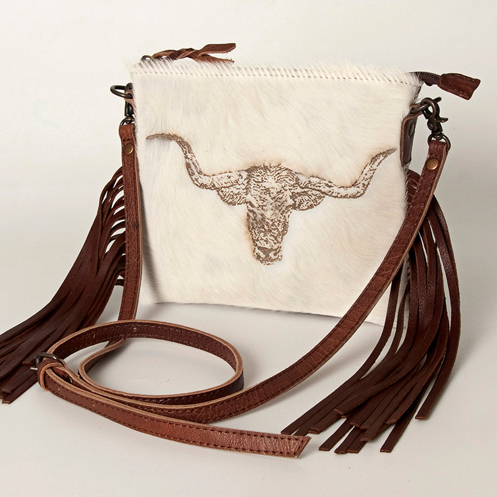 American Darling Western Small Crossbody Bag – Genuine Hair-On Cowhide Leather with Fringes, Adjustable Strap, Handcrafted in Texas