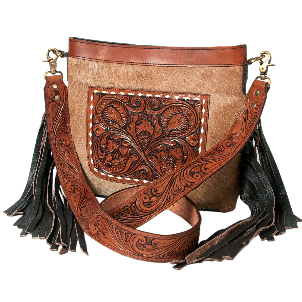 OHLAY Hobo Hand Tooled Hair-On Genuine Leather Women Bag Western Handbag Purse | Womens Handbags Belt for Summer