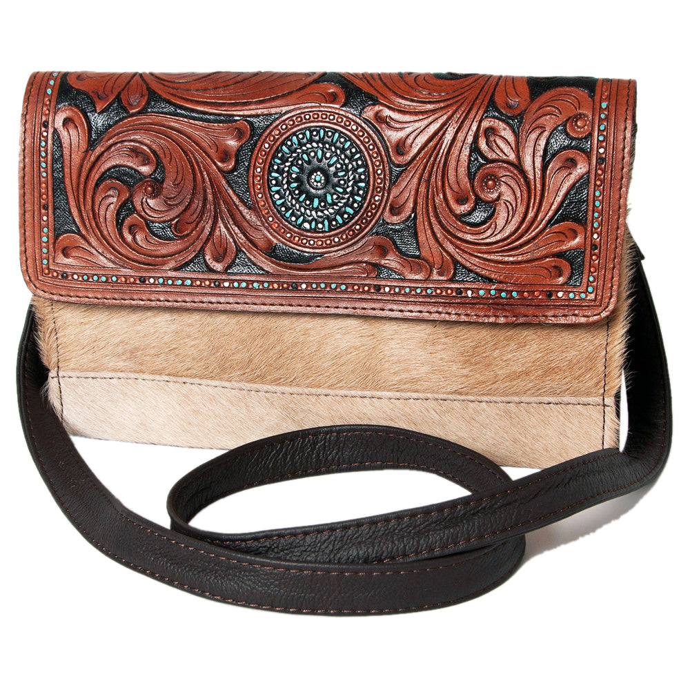 Ohlay Bags KBK108 Clutch Hand Tooled Hair-On Genuine Leather Women Bag Western Handbag Purse