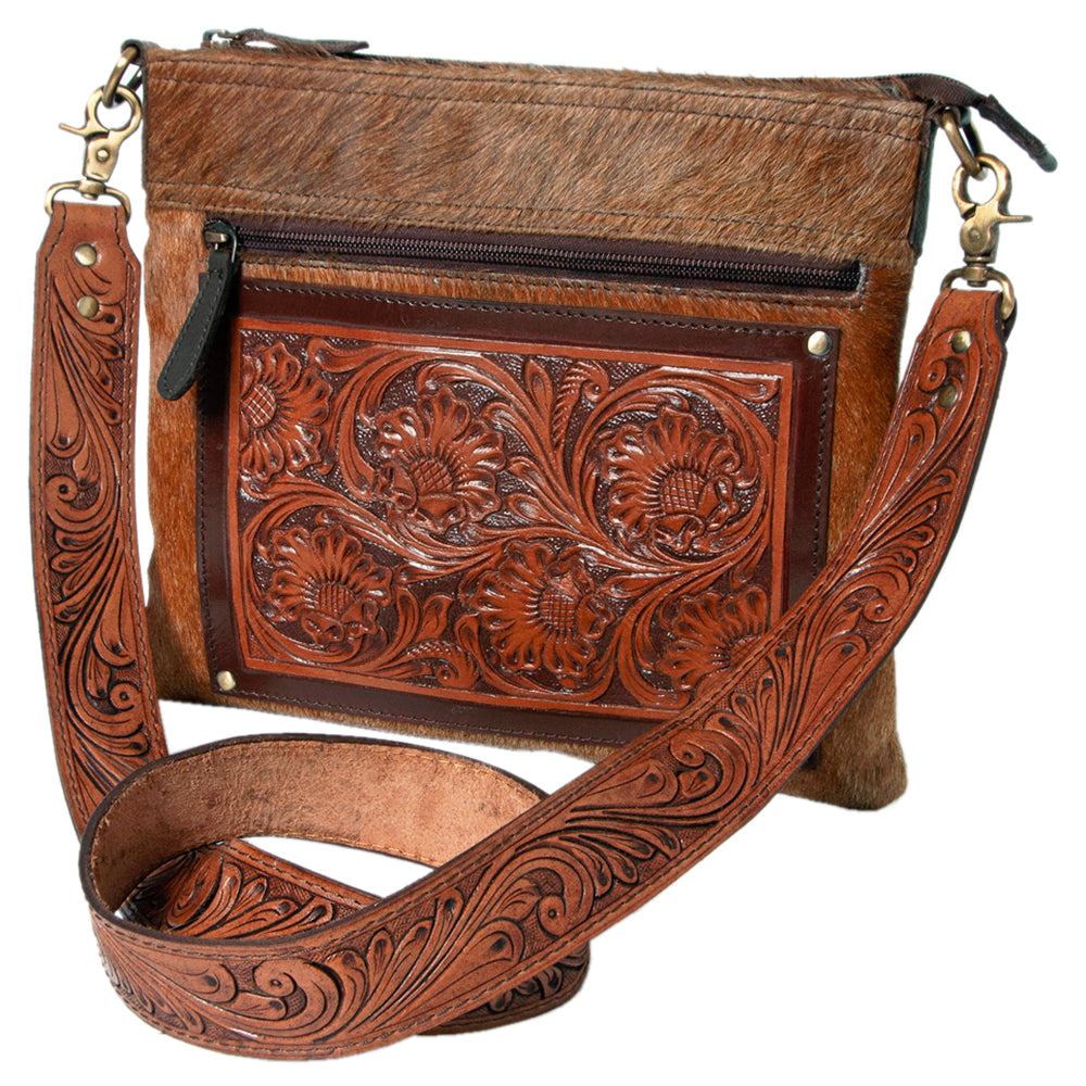 KBK110 Ohlay Western Genuine Hair-On Leather Hand Tooled Women Crossbody Bags