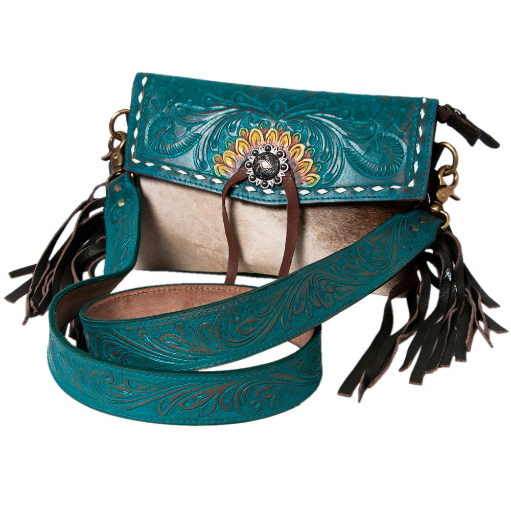 OHLAY KBK115 Clutch Hand Tooled Hair-On Genuine Leather women bag western handbag purse