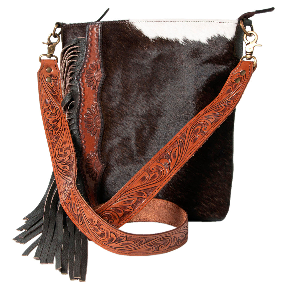 OHLAY Large Crossbody Hand Tooled Hair-On Genuine Leather Women Bag Western Handbag Purse | Womens Handbags Belt for Summer