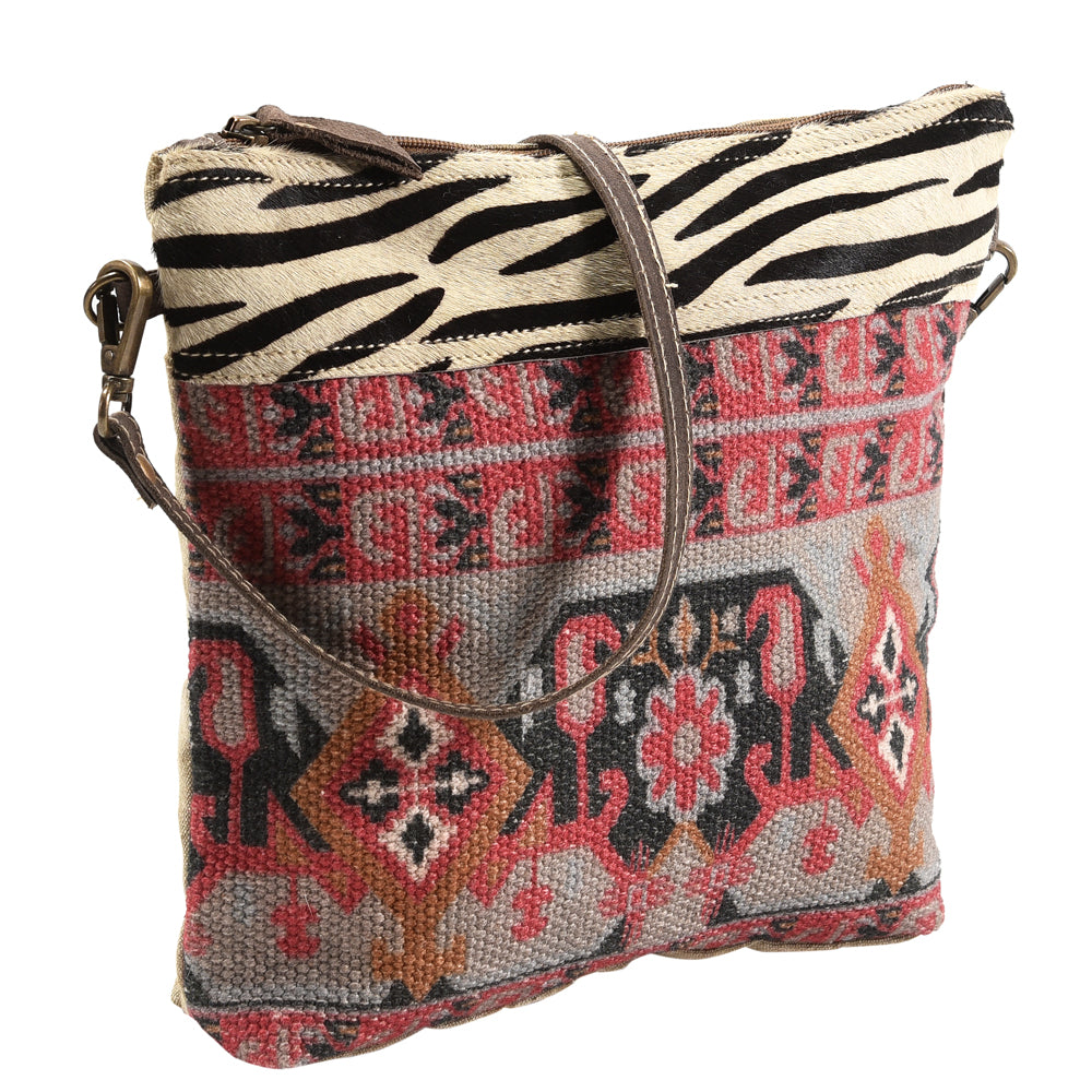 OHLAY Bucket Upcycled Wool Canvas Hair On Genuine Leather Women Bag Western Handbag Purse | Womens Handbags Belt for Summer