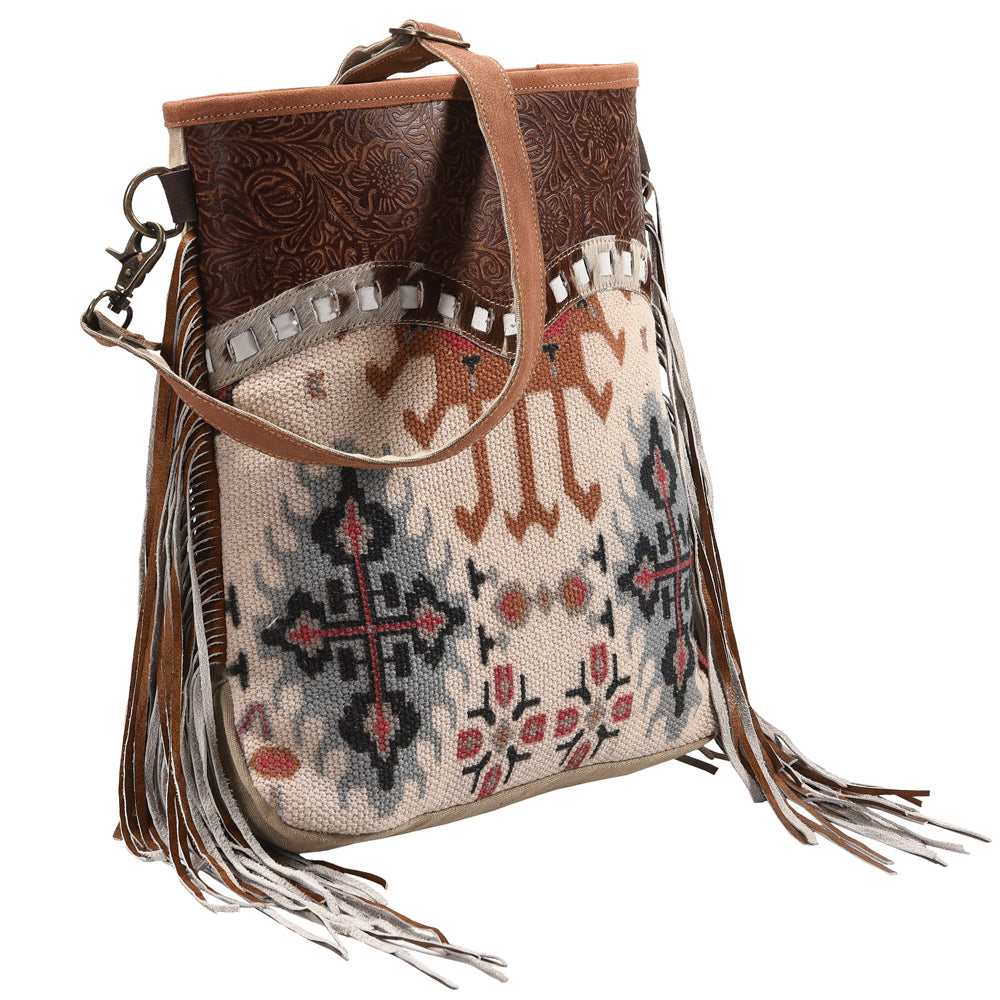 OHLAY Large Crossbody Upcycled Wool Canvas Embossed Hair-On Genuine Leather Women Bag Western Handbag Purse Womens Handbags