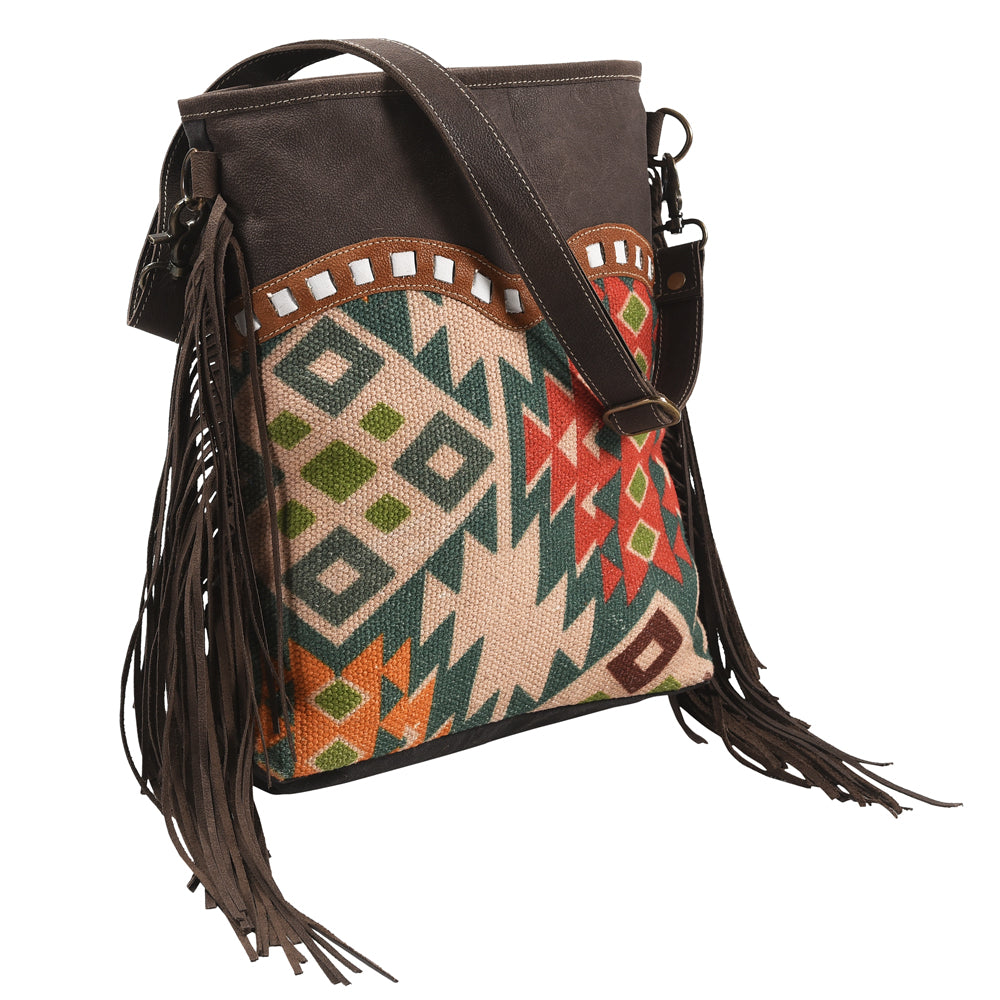 OHLAY Large Crossbody Upcycled Wool Canvas Genuine Leather Women Bag Western Handbag Purse | Womens Handbags Belt for Summer