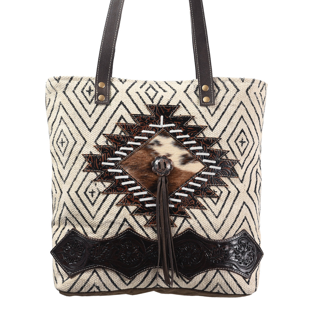 OHLAY KB370 TOTE Upcycled Wool Canvas Embossed Hair-on Genuine Leather women bag western handbag purse