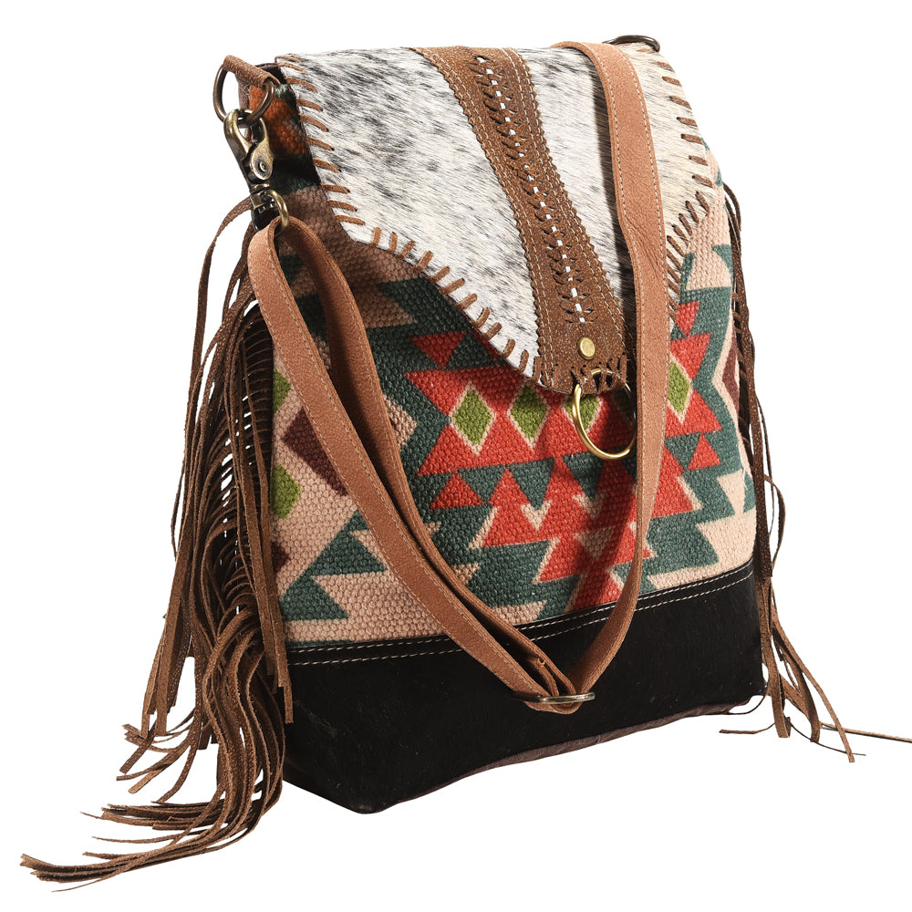 OHLAY Messenger Upcycled Wool Canvas Hair-On Genuine Leather Women's Bag Western Handbag Purse Womens Handbags Purses