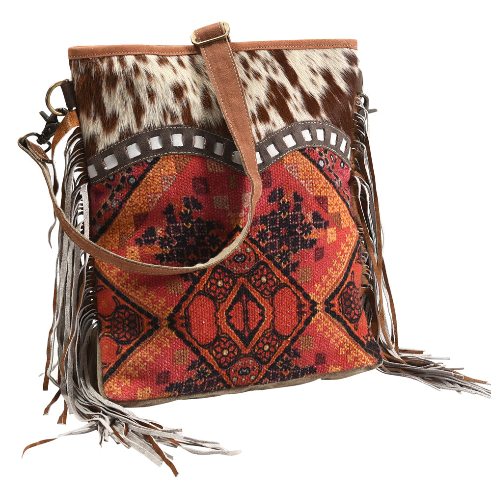 OHLAY Large Crossbody Upcycled Wool Canvas Hair-On Genuine Leather Women's Bag Western Handbag Purse Womens Handbags Purses