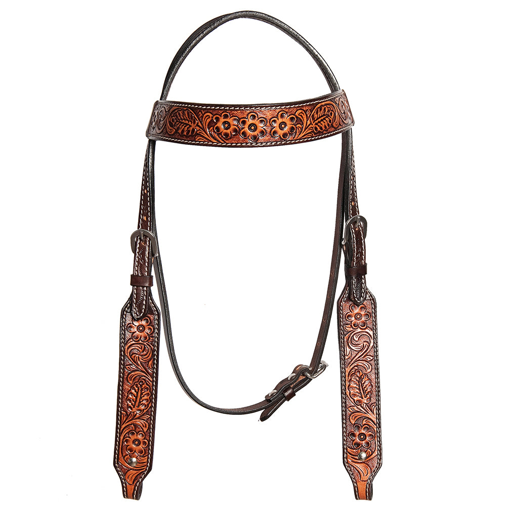 HILASON Western American Leather Horse Headstall & Breast Collar Floral Carved Tack Set Dark Brown