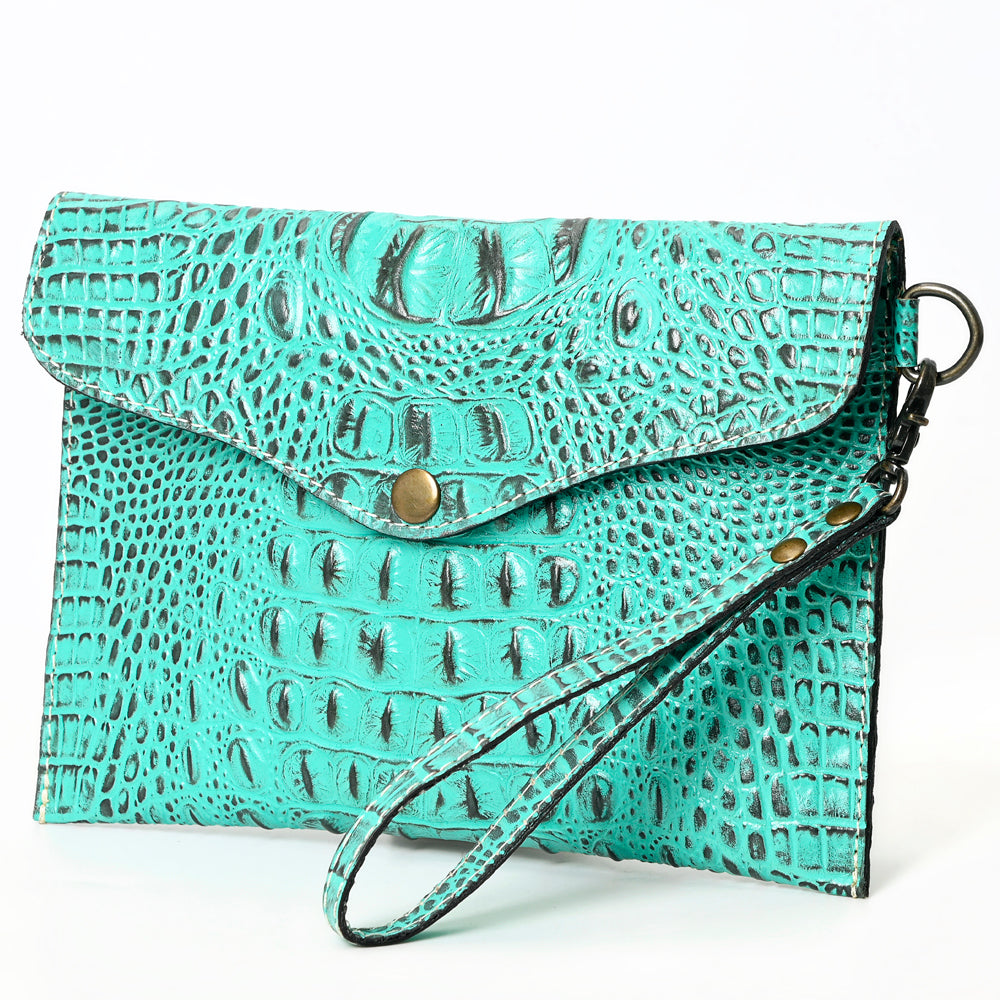 American Darling Western Leather Coin purse, Crocodile Embossed Genuine Leather, Eco-Friendly Handcrafted Small Pouch