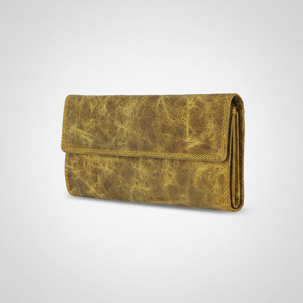 Spaghetti Western Swc458Ylo Wallet Vintage Handmade Drum Dyed Genuine European Cowhide Leather Women Bag Western Handbag Purse