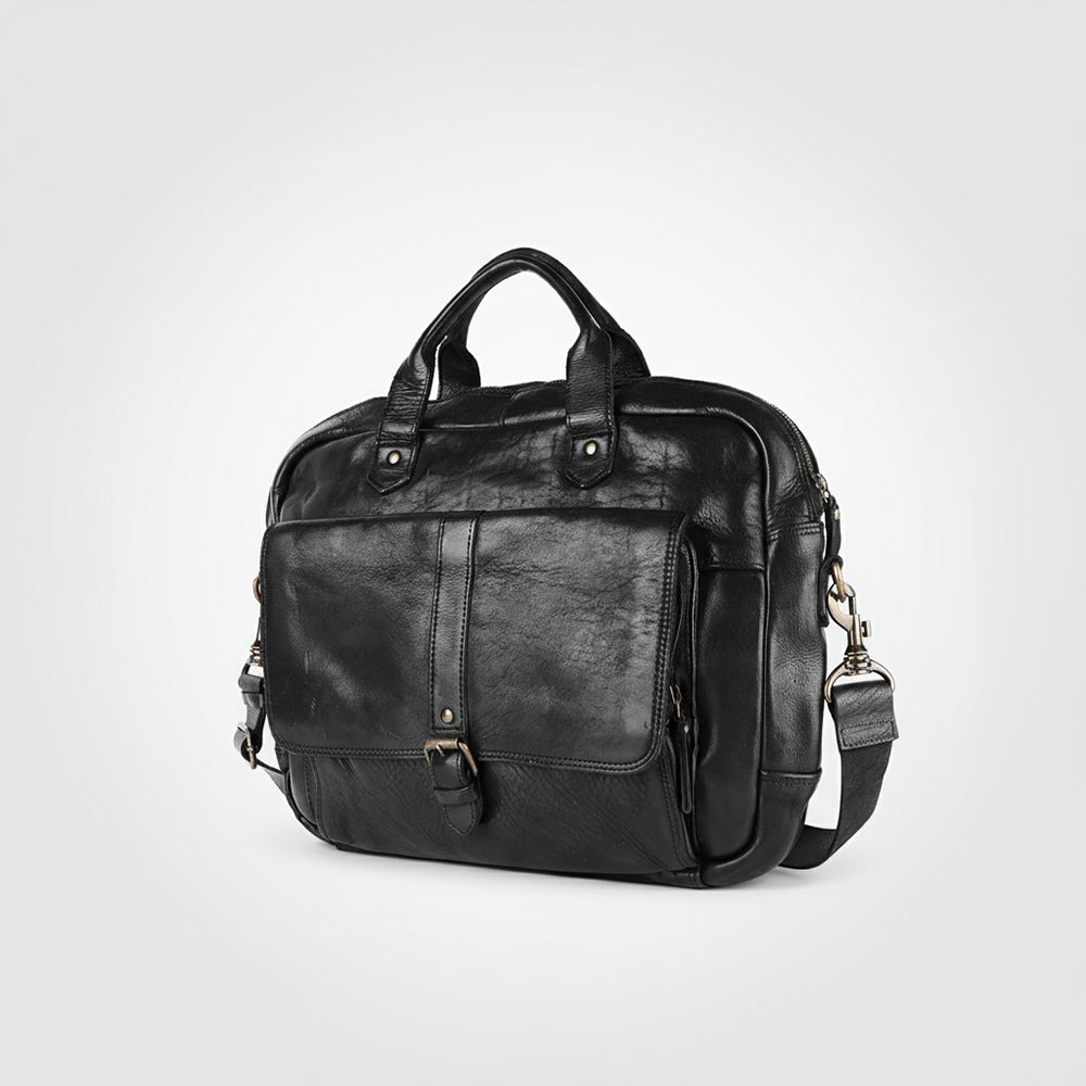 Spaghetti Western Swc417Blk Briefcase Vintage Handmade Drum Dyed Genuine European Cowhide Leather Women Bag Western Handbag Purse