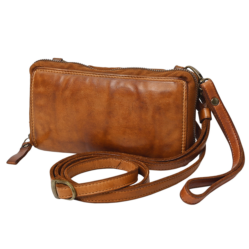Spaghetti Western Swc448Tan Wallet Vintage Handmade Drum Dyed Genuine European Cowhide Leather Women Bag Western Handbag Purse