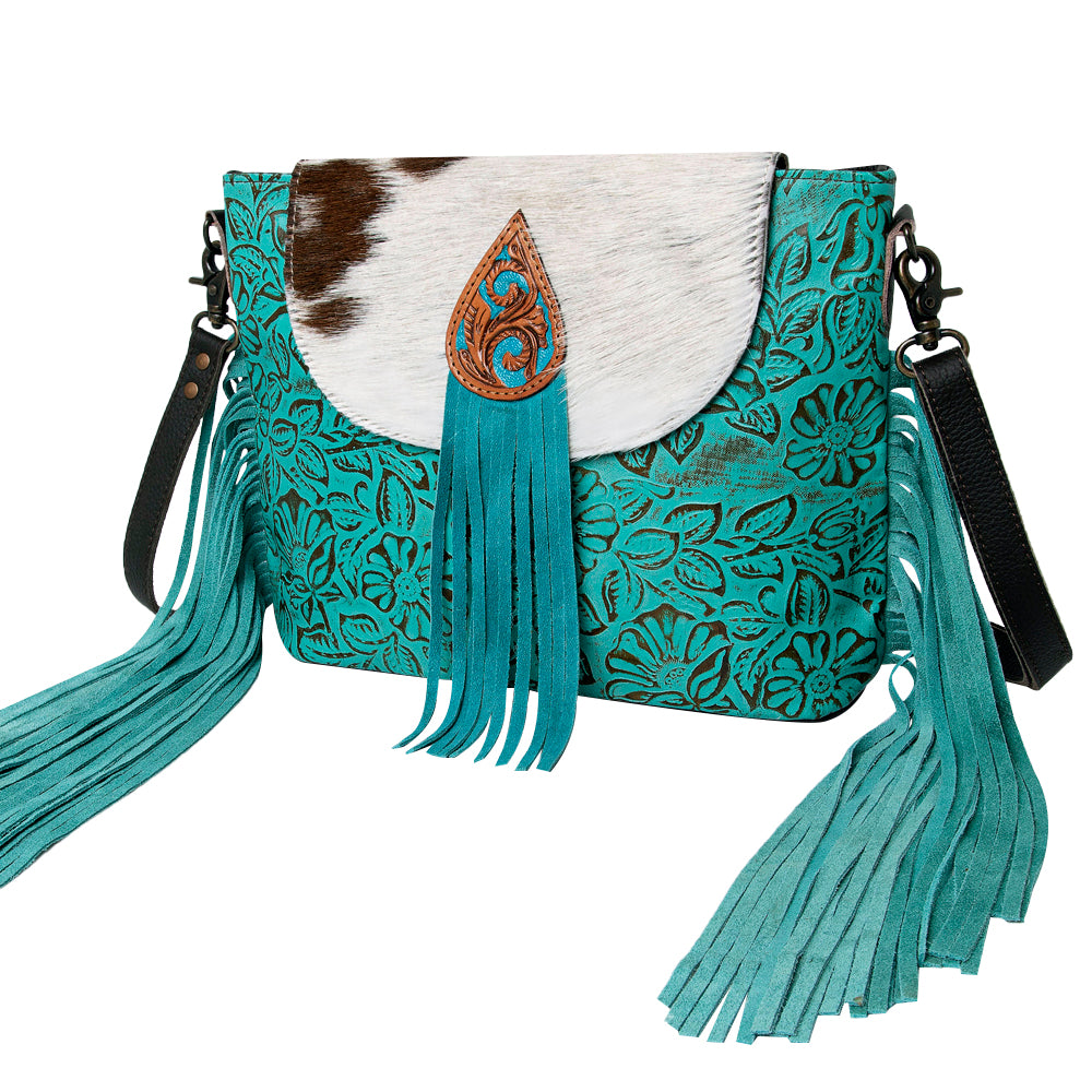 Ohlay Bags KBG166 Cross Body Hand Tooled Embossed Hair-On Genuine Leather Women Bag Western Handbag Purse