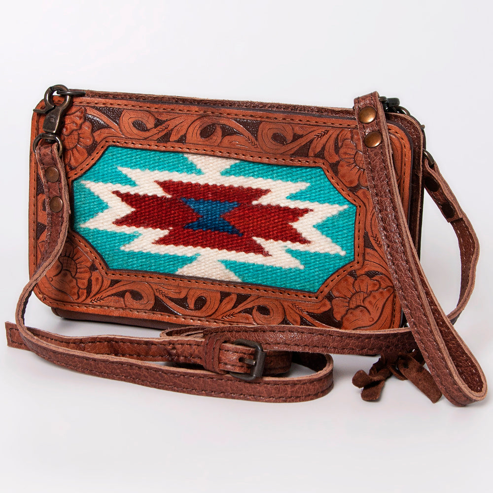 American Darling Small Cross body Bag, Hand Tooled Floral Leather & Hair-On Cowhide, Genuine Full Grain Western Purse