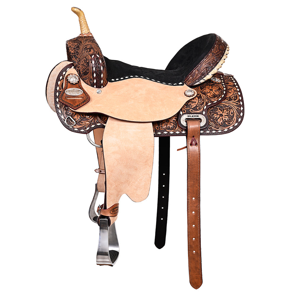 HILASON Flex Tree Western Horse Saddle in American Leather Barrel Trail | for Horses