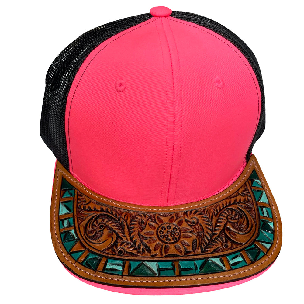 American Darling Men Women Adjustable Cap With Leather On Visor Red w/Black | Vintage