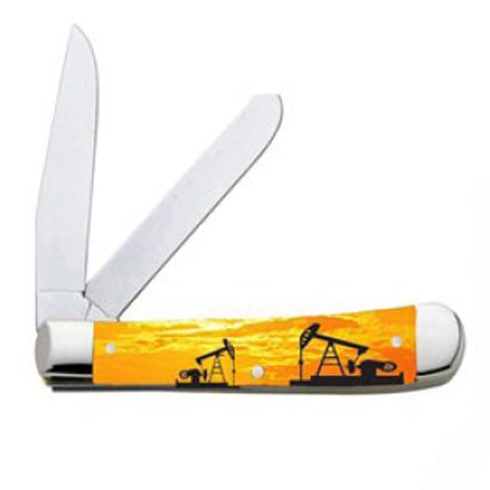 Circle Sh Cutlery Acrylic Orange Pumpjack Print Trapper Knife