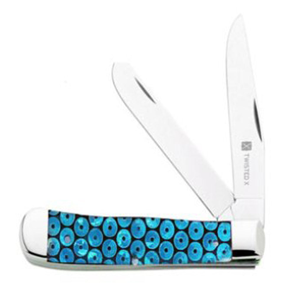 Twisted X Blue Sequined Fldr Pocket Knife