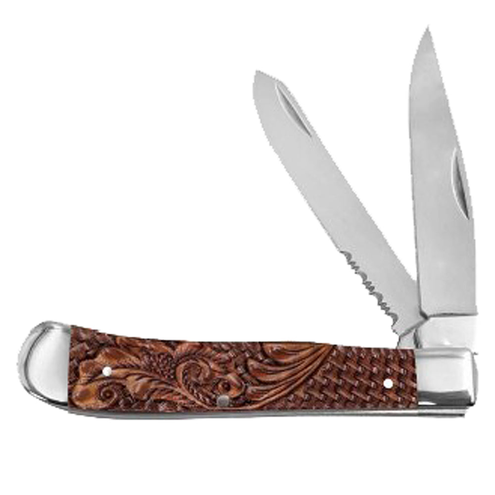 Twisted X Acrylic Trapper Leather Tooled Pocket Knife