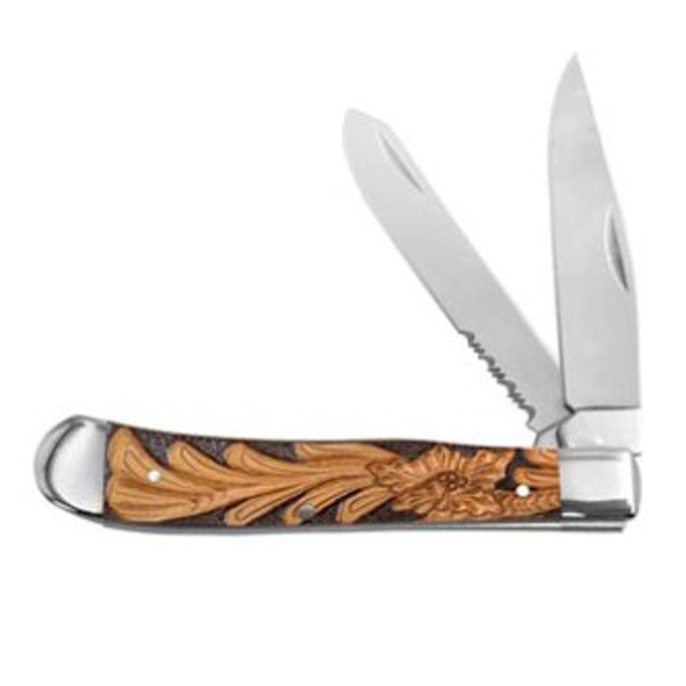 Twisted X Acrylic Trapper Leather Tooled Pocket Knife