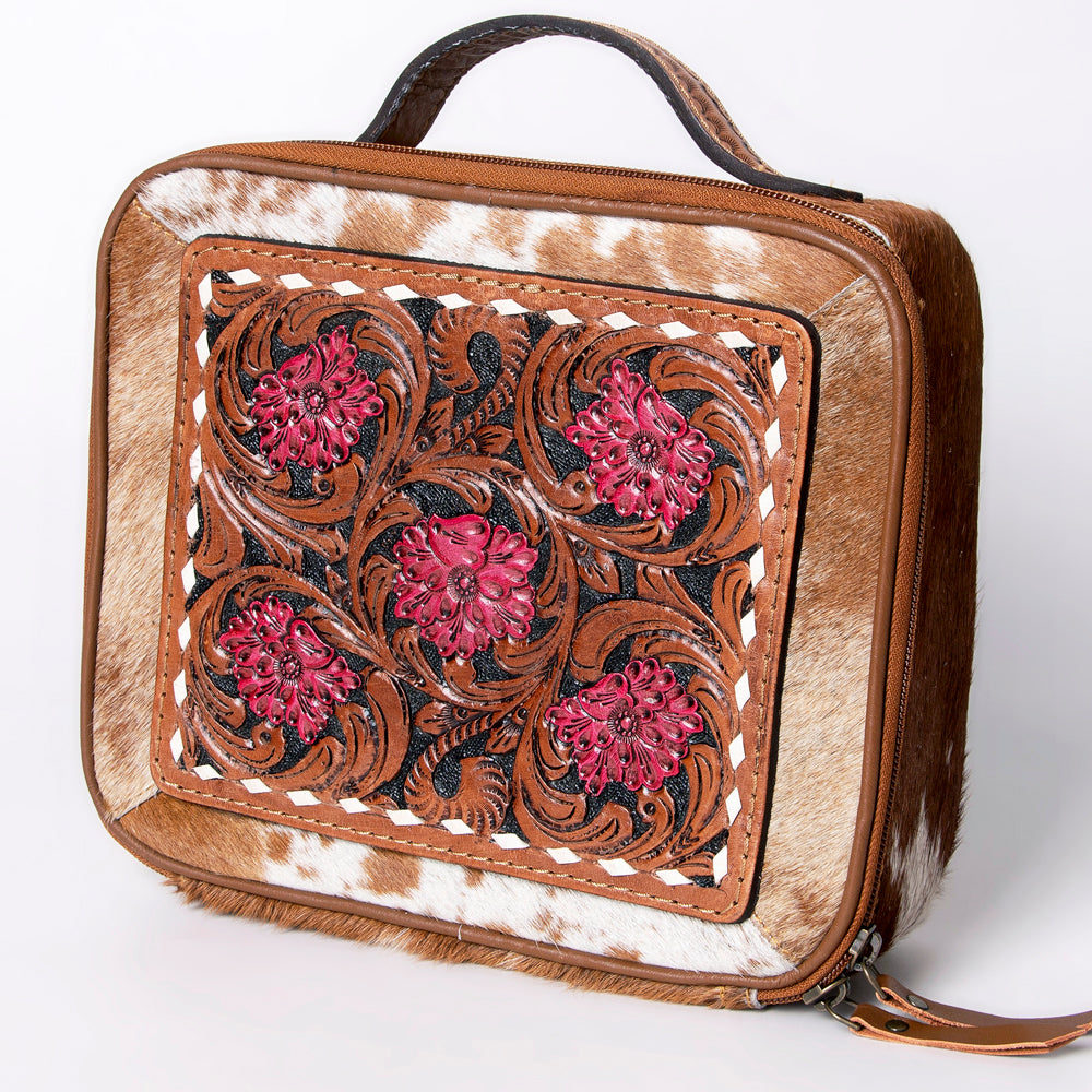 American Darling Jewelry Case Hand Tooled Hair-On Genuine Leather Women Bag Western Handbag Purse | Organizer for Travel