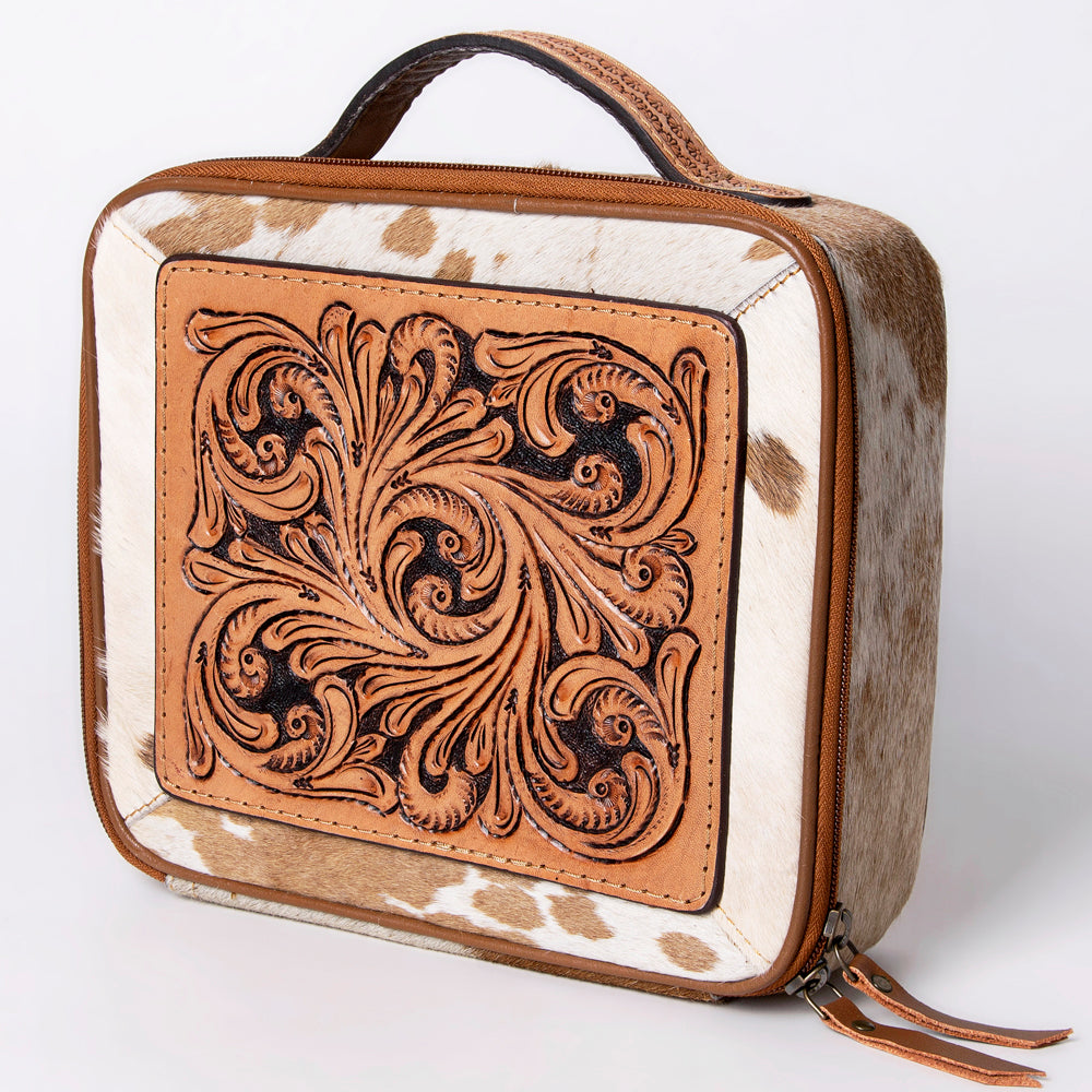 American Darling Jewelry Case Hand Tooled Hair-On Genuine Leather Women Bag Western Handbag Purse | Organizer for Travel