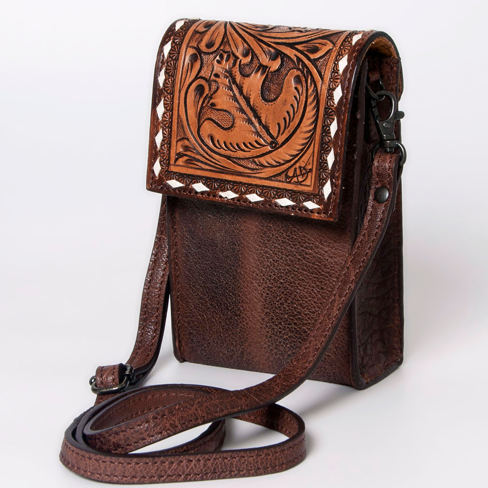 American Darling Cell Phone Holder Hand Tooled Hair-On Genuine Leather Women Bag Western Handbag Purse | Case