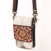 American Darling Cell phone Holder, Hand Tooled Floral Leather, Hair-On Cowhide, Western Crossbody Phone Purse for Women