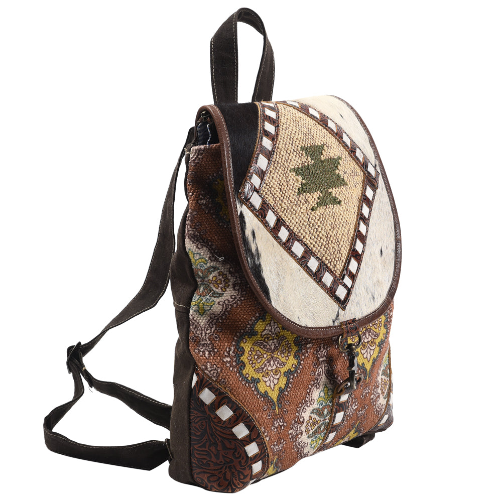 OHLAY Backpack Hand Tooled Upcycled Canvas Hair-On Genuine Leather Women Bag Western Handbag Purse Womens Handbags