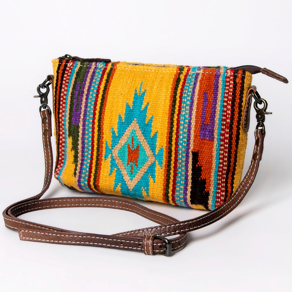 American Darling Handwoven Saddle Blanket Crossbody Bag – Genuine Leather Western Purse  Artisan Crafted Boho Cowgirl Shoulder Bag