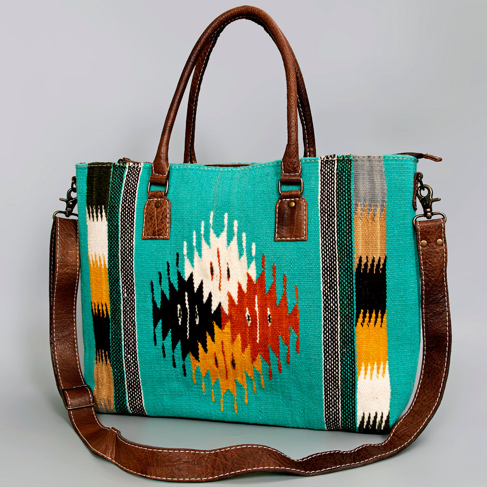 American Darling Handwoven Saddle Blanket Tote Bag – Western Tote with Genuine Leather Handles &  Artisan Crafted Large Bag
