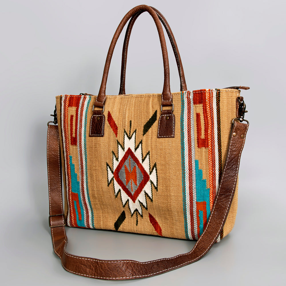 American Darling Handwoven Saddle Blanket Tote Bag – Western Tote with Genuine Leather Handles &  Artisan Crafted Large Bag