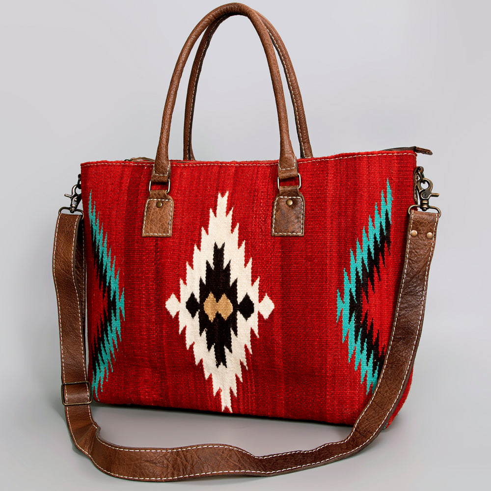 American Darling Handwoven Saddle Blanket Tote Bag – Western Tote with Genuine Leather Handles &  Artisan Crafted Large Bag