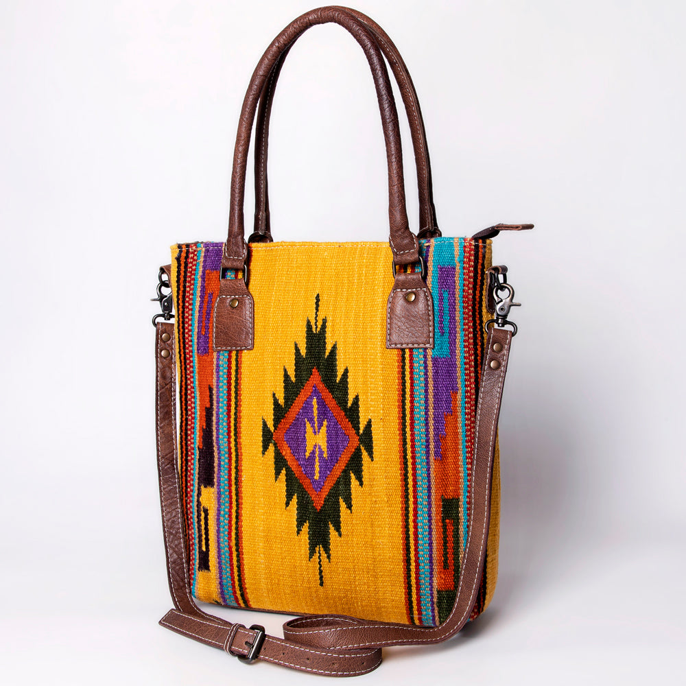 American Darling Saddle Blanket Tote Bag – Handwoven Wool Western Tote with Genuine Leather Handles & Spacious Interior