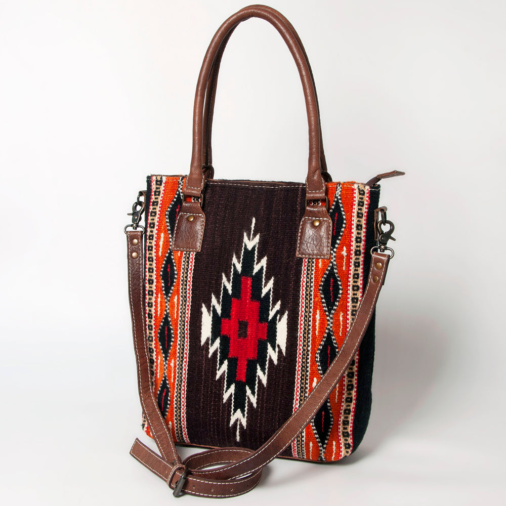 American Darling Saddle Blanket Tote Bag – Handwoven Wool Western Tote with Genuine Leather Handles & Spacious Interior