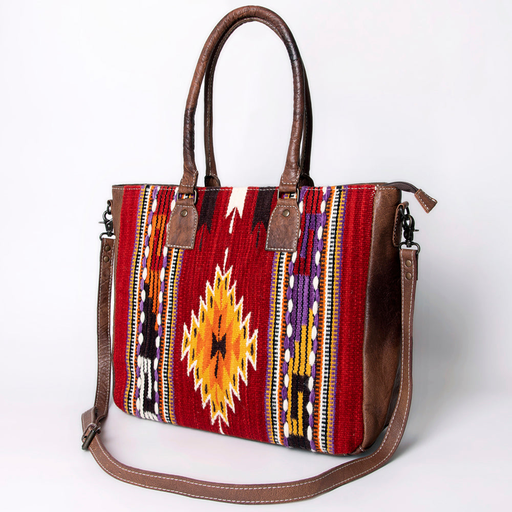 American Darling Handwoven Saddle Blanket Tote for Women – Western Genuine Leather Purse, Spacious Travel Handbag