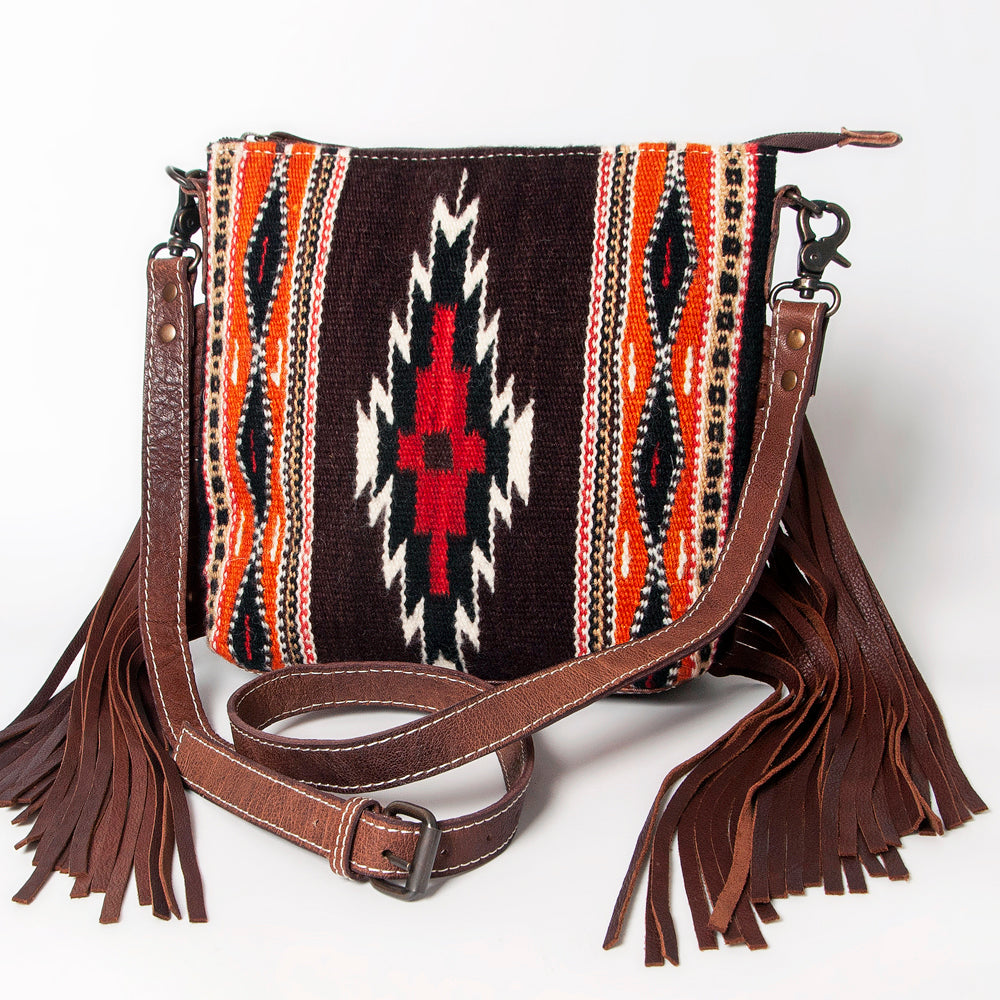 American Darling Western Crossbody Bag – Handwoven Saddle Blanket with Genuine Leather and Fringes, Compact Everyday Purse