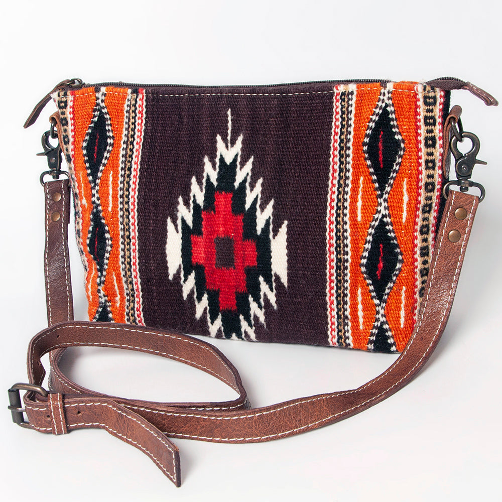 American Darling Western Crossbody Bag – Handwoven Saddle Blanket with Genuine Leather Trim, Compact Everyday Purse