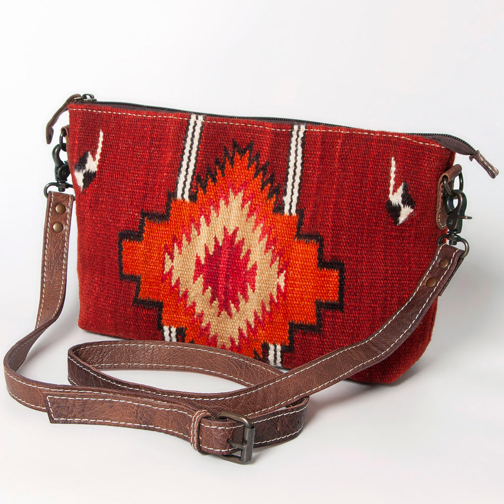 American Darling Western Crossbody Bag – Handwoven Saddle Blanket with Genuine Leather Trim, Compact Everyday Purse