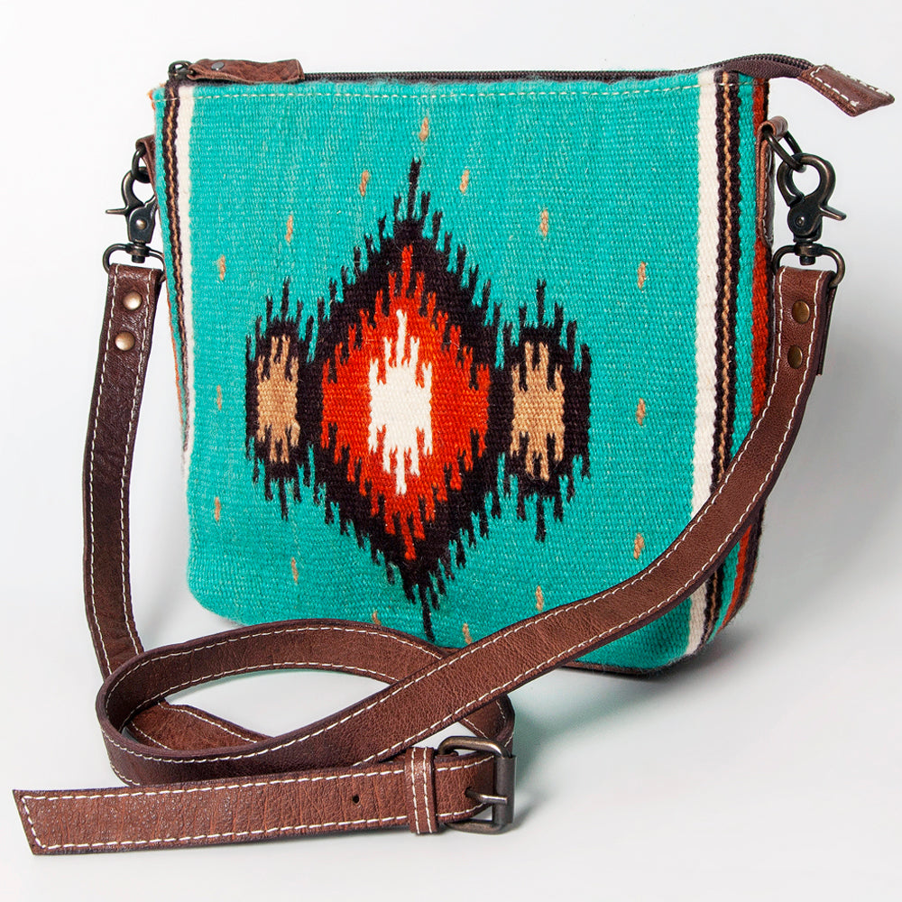 American Darling Western Crossbody Bag – Handwoven Saddle Blanket with Genuine Leather Trim, Lightweight Everyday Purse