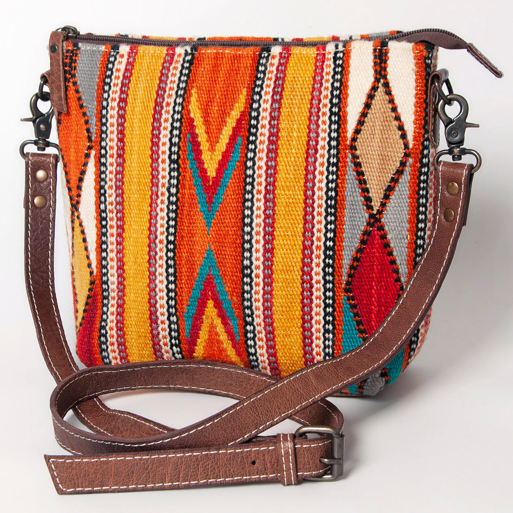 American Darling Western Crossbody Bag – Handwoven Saddle Blanket with Genuine Leather Trim, Lightweight Everyday Purse