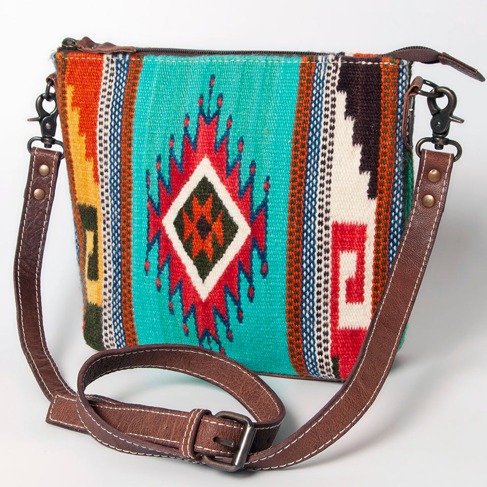 American Darling Western Crossbody Bag – Handwoven Saddle Blanket with Genuine Leather Trim, Lightweight Everyday Purse