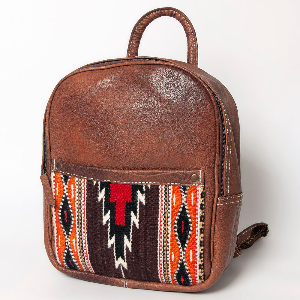 American Darling Western Backpack – Handwoven Saddle Blanket Front with Genuine Leather Body, Everyday Travel and Work Bag