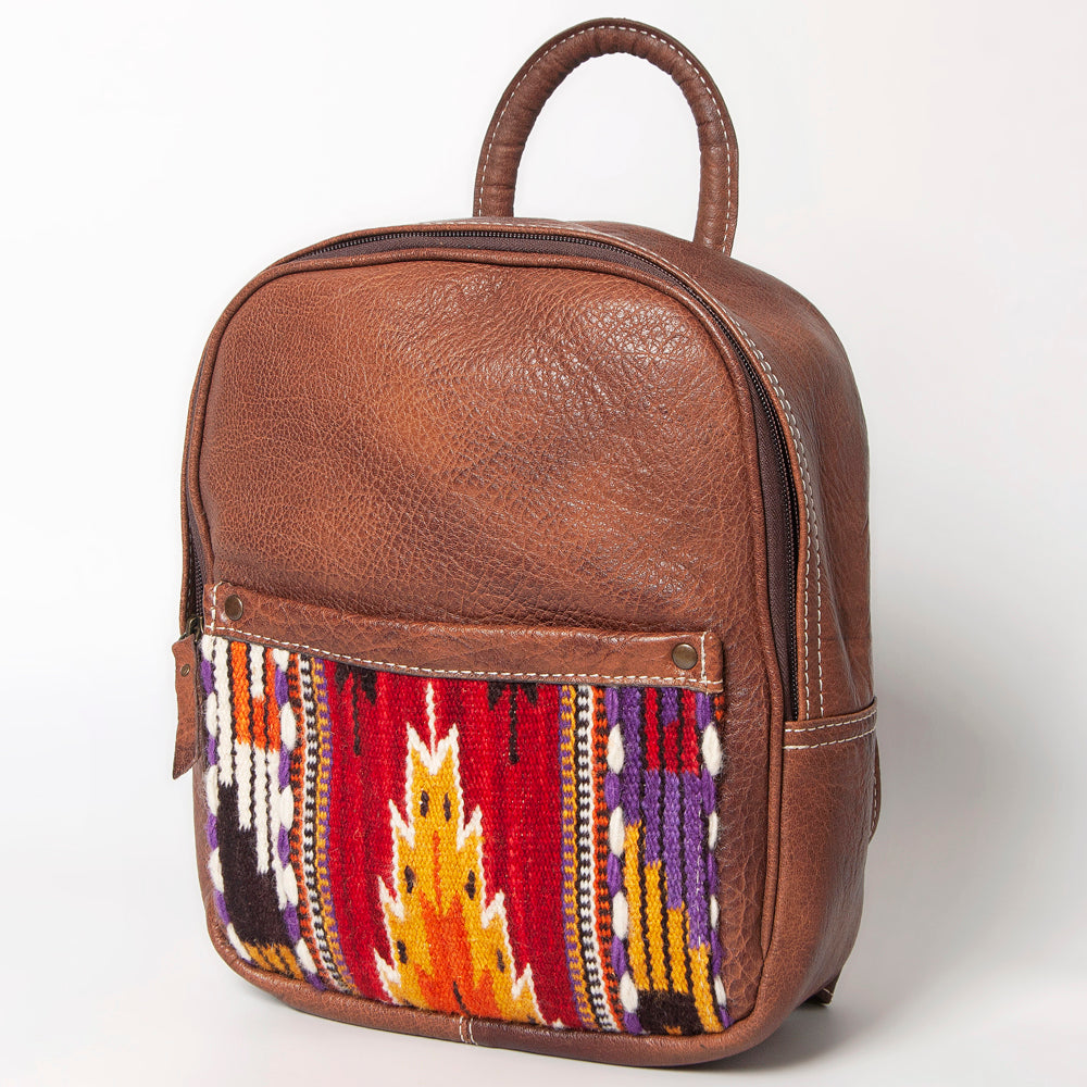 American Darling Western Backpack – Handwoven Saddle Blanket Front with Genuine Leather Body, Everyday Travel and Work Bag