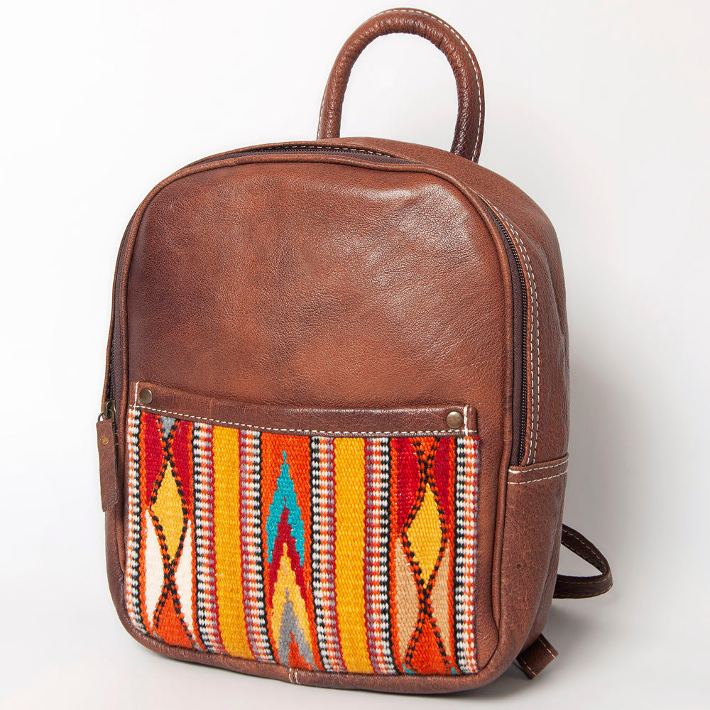 American Darling Western Backpack – Handwoven Saddle Blanket Front with Genuine Leather Body, Everyday Travel and Work Bag